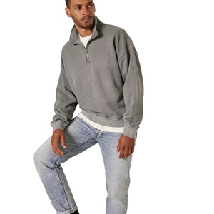 <span class=keywords><strong>Ropa</strong></span> Masculina de Alta Calidad al por Mayor de Moda Global, Sudadera con Cierre de Cremallera de un Cuarto en Gris Claro para Hombre - Product Image 4