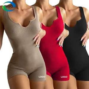 Logo personalizzato donna Yoga body abbigliamento Casual tute Sexy palestra allenamento Yoga abbigliamento sportivo a coste tuta intera per le donne