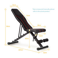 Banc de musculation pliable et réglable en acier, avec coussin, inclinaison/declinaison complète, pour musculation, fitness en intérieur, unisexe, rouge/noir