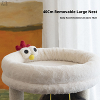 Arbre à chat en forme de poulet mignon avec nid supérieur amovible, poteau à gratter en sisal naturel, tour pour chat avec jouets suspendus