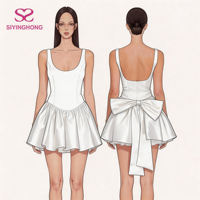 Fabricants de vêtements sur mesure : Nouvelle robe d'été élégante pour femme, col carré, volants, nœud, sans manches, coupe trapèze, mini-robe de soirée