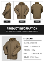 FRONTER 2025 Veste tactique en coton softshell pour l'extérieur, kaki, imperméable, coupe-vent, col montant, fermeture éclair, pliable F7