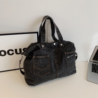 Sac fourre-tout élégant en jean grande capacité pour femme, décontracté, à bandoulière unique, avec fermeture éclair, en polyester, logo personnalisable, design de créateur