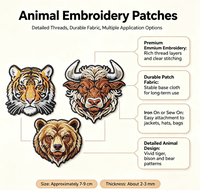 Patchs brodés personnalisés en usine pour animaux sauvages (tigre, bison, ours grizzly) à coudre ou thermocollants pour chapeaux et vêtements