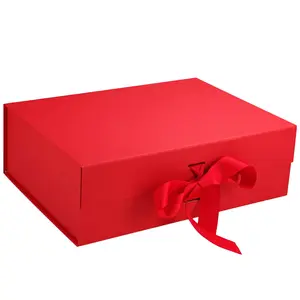 Jinbar 23x17x7cm Red Custom Magnetic Flip Cover Jewelry Packaging Gift Box With Logo For Birthday Christmas Candy