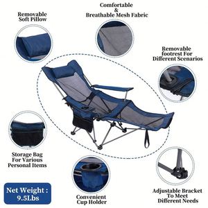 Chaise pliante d'extérieur en métal avec accoudoirs et repose-pieds réglables, inclinable et relaxante - Product Image 2