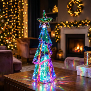 Handcrafted Luminous Xmas <b>Tree</b> Figure Iridescent Holographic PET Geometric Art Sculpture Modern Christmas Decoration Supplies - Product Image 1