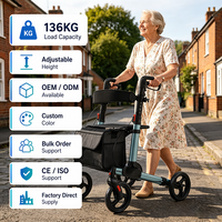 Simplywalk Déambulateur pliant compact en aluminium à 4 roues, capacité 136 kg, facile à plier, pour personnes âgées et centres de réadaptation, fournisseur OEM