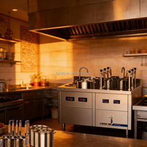 Cuisinière à induction commerciale compacte avec <span class=keywords><strong>plateau</strong></span> à condiments et 6 réservoirs en acier inoxydable, facile à nettoyer, pour l'industrie alimentaire - Product Image 2