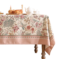 Nappe en coton et lin à imprimé floral et oiseaux, style français léger et luxueux, impression numérique haut de gamme, décoration créative pour la maison