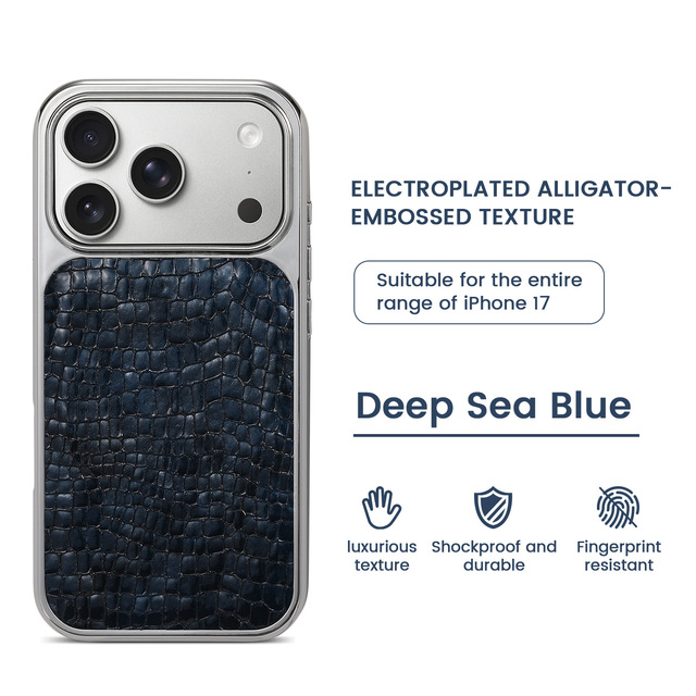 Luxury Glossy Crocodile Pattern Leather Case for iPhone 17 16 15 14 13 12 ProMax Plus Plating Cool Shockproof Bright Color Cover