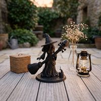 Figurine de sorcière avec balai et squelette en PLA imprimée en 3D, décoration de scène d'Halloween, fabrication chinoise, vente en gros d'usine