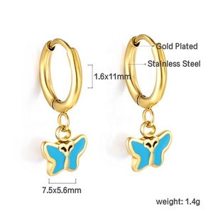 Pendientes de Mariposa Hipoalergénicos de Acero Inoxidable con Goteo de Aceite, Joyería Elegante, Pendientes Colgantes de Aro Chapados en Oro de 18K para Mujer - Product Image 1