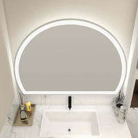 Miroir de salle de bain contemporain en forme de demi-cercle avec capteur tactile LED, éclairage frontal, anti-buée, écologique, verres argentés, pour usage hôtelier