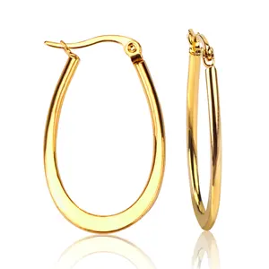 Hoop Earrings Stainless Steel Material Flat Oval shape Gold Plated Earrings Jewelry Earring for Women