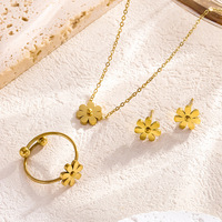 Set perhiasan Daisy Fashion bebas noda PVD Set kalung anting-anting kancing bunga aster besi tahan karat berlapis emas 18k