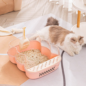 High Rim <b>Cat</b> Litter <b>Box</b> With Scoop Large Capacity Easy Clean Dust Free Odor Control Rectangle PP Material - Product Image 2