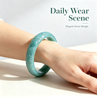 Handgeschnitzter Natürlicher Jadeit-Armreif, Blaues Wasserdrachen-Phönix-Motiv Jade-Armband für Frauen Männer Geschenk