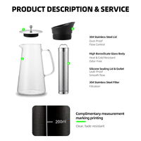 Carafe à café froid 1500 ml / 51,24 oz en verre avec filtre en acier inoxydable, moderne, écologique, grande capacité, pour café glacé et thé