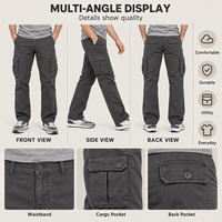 Pantalon cargo noir délavé 100 % coton pour homme, coupe droite, multi-poches, style workwear, streetwear, taille mi-haute, respirant, personnalisable OEM