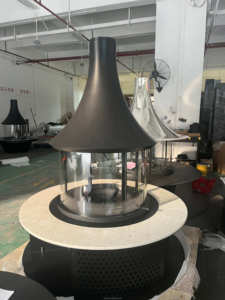Chimenea Moderna PANSEE de Leña, de Acero al Carbono Negro para <span class=keywords><strong>Interiores</strong></span>, Independiente, Decoración con Leños Colgantes, Calefacción para Sala de Estar y Cocina - Product Image 5