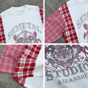 T-shirt vintage à épaules tombantes, design patchwork, personnalisé, 100% coton, surdimensionné, unisexe, graphique, thermique, manches longues - Product Image 2