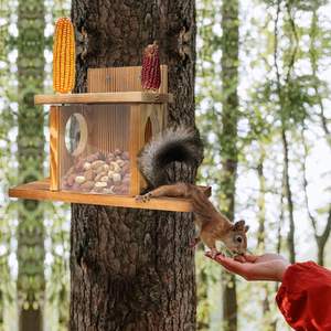 Прочная Экологически чистая карбонизированная кормушка для белок, легко Заполняемая Съемная передняя панель, деревянная коробка для бурундука, кормушки для домашних животных - Product Image 4