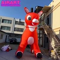 Mascotte gonflable géante de renne à nez rouge de dessin animé, accessoire mignon de renne de Noël pour événements festifs et décoration de centres commerciaux
