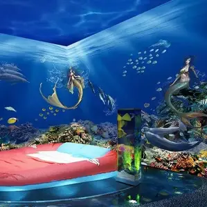 2020 高品质 3d 壁纸海洋主题咖啡厅酒吧餐厅火锅餐厅美人鱼壁画背景壁纸