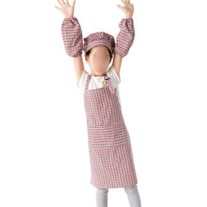 Оптовая продажа, детские розовые фартуки для рисования в клетку с шапкой шеф-повара для приготовления пищи, Детский фартук для выпечки, набор <span class=keywords><strong>3</strong></span> - Product Image 6