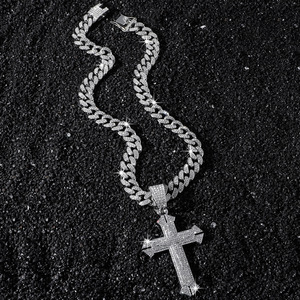 New Hot Selling Personalized Hiphop Style <b>Cross</b> Pendant Necklace Alloy Cuban Link <b>Chain</b> Men's Necklace Fashion Jewelry Wholesale - Product Image 3