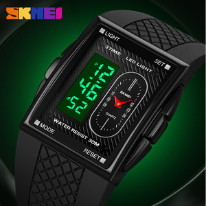 Skmei 2213 Thể Thao Ngoài Trời Vuông Người Đàn Ông Của Đồng Hồ Điện Tử Kép Hiển Thị LED Ánh Sáng Đa Chức Năng Không Thấm Nước Đồng Hồ Báo Thức Đồng Hồ - Product Image 3