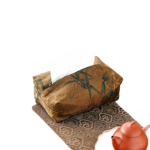 Caja de pañuelos de tela de estilo chino con diseño floral verde para almacenamiento en el hogar y la sala de té - Product Image 5