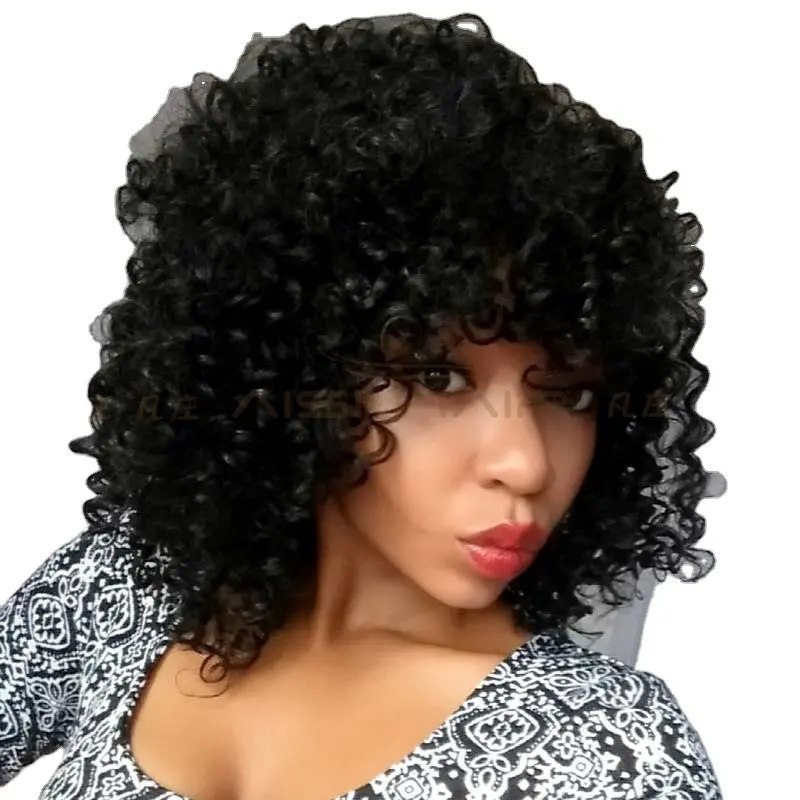 Hot Sale African Women Fluffy Wavy Small Curly Weave Hair Synthetic Wig For Black Women