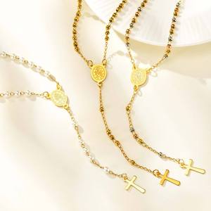 Colar de Cruz de Rosário para Mulheres em Aço Inoxidável com Pingente Crucifixo em Forma de Y da Virgem Maria, Joia Presente - Product Image 4