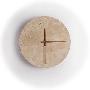 Orologio in Pietra Creativo, Lampada da Parete Wabi Sabi per Soggiorno, Applique Circolare Nordica Semplice in Travertino Giallo per Ristorante e Corridoio - Product Image 1