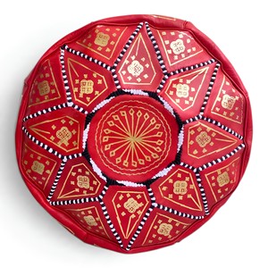Moroccan Leather Pouf Ottoman Round Footrest <b>Seat</b> Handcrafted Beaded Embroidered <b>Floor</b> <b>Cushion</b> - Product Image 1