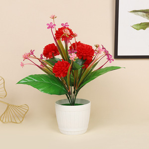 Juego de Flores Artificiales de Hortensia de Yiwu Datuo, 30x32 cm, Rojo Brillante, Rosa, Amarillo, Planta en Maceta de Plástico, Decoración para Sala de Estar - Product Image 4