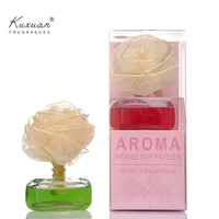 Diffuseur de roseaux d'huile essentielle naturelle colorée de 20ml avec bâtonnets de fleurs de rose bouteille en verre parfum de maison désodorisant