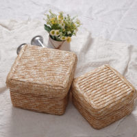 Panier de rangement grande capacité en paille de blé tressé à la main, style pastoral, avec couvercle, pour cosmétiques de bureau, organisation de cadeaux, design multifonctionnel