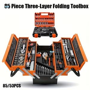 Boîte à outils pliable à trois niveaux de 85 pièces, ensemble d'outils à main multifonction, <span class=keywords><strong>kit</strong></span> de réparation <span class=keywords><strong>triple</strong></span> empilable pour la maison, le <span class=keywords><strong>garage</strong></span> et l'automobile - Product Image 4