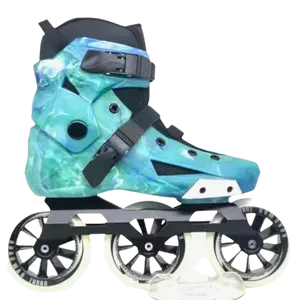 자유형 슬라럼 110mm 3 바퀴 인라인 스케이트 성인 피트니스 고성능 레이싱 속도 롤러 스케이트 신발