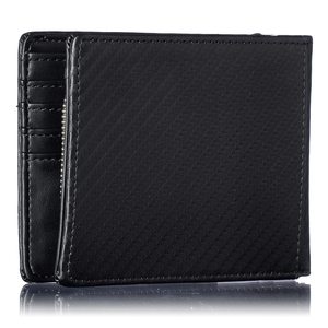 Genuine Leather Carbon Fiber Texture Short Zipper <b>Wallet</b> With Coin Compartment <b>Men's</b> Compact Bi-Fold <b>Wallet</b> Multiple Card Slots - Product Image 4