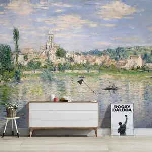 Frans Abstract Rivierdorp Landschap Monet Olieverfschilderij Behang Woonkamer Sofa Achtergrond Slaapkamer Muurschildering