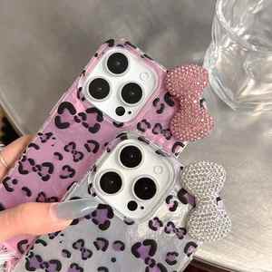 Kim Cương Bow Trường Hợp Đối Với iPhone 16 Pro Max 13 15 14 Cộng Với Dễ Thương Kitty Đáng Yêu <span class=keywords><strong>Leopard</strong></span> In Phong Cách Điện Thoại Bìa Cho iPhone 11 12 - Product Image 5