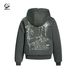 Sweat-shirt et hoodie surdimensionnés pour homme de haute qualité, 470 grammes, tendance rétro, design à motif de épines, fermeture éclair intégrale - Product Image 4