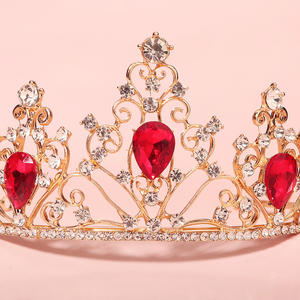 Diadème couronne diadème de mariage, coiffe reine en cristal, <span class=keywords><strong>rouge</strong></span> strass, coiffure, - Product Image 5
