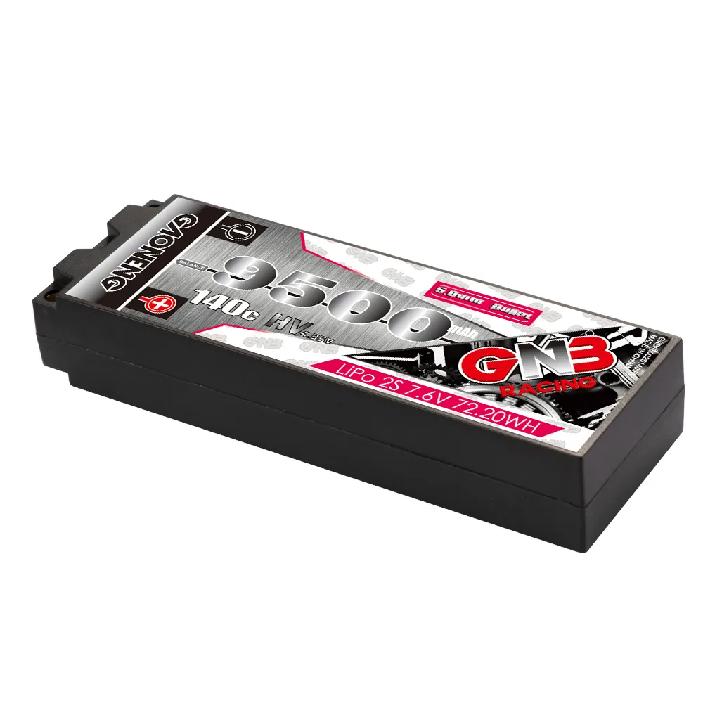 GNB GAONENG 9500MAH 2S 2S2P HV 7.6V 140C LiPo Battery RC Racing Car Hard Case 5mm 5.0mm bullet 1:10 1/10 scale LiHV High Voltage