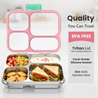 Boîte à bento en acier inoxydable 304 de qualité alimentaire, 3/4 compartiments, anti-fuite, pour enfants et adultes