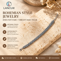 Bracelet tressé gris argenté avec perles facettées, bracelets tendance pour femmes, bracelet tressé avec perles